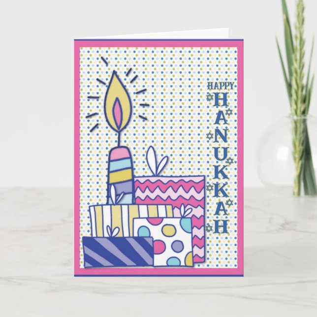 Cute Colorful Happy Hannukah Holiday Card (Front)