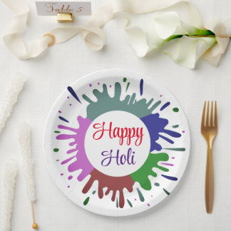 Cute Colorful Happy Holi paper plates