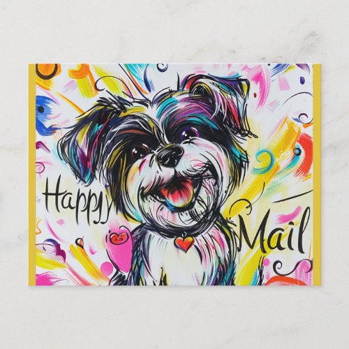 Cute Colorful Happy Mail Dog  Postcard