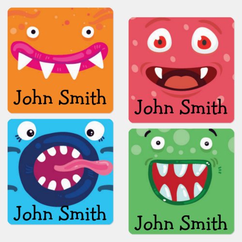 Cute Colorful Happy Monster Name Kids Labels