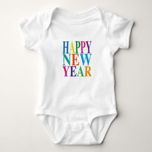 Cute Colorful Happy New Year  Baby Bodysuit