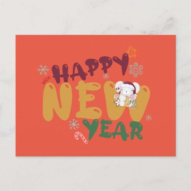Cute colorful Happy new year wishes Holiday Postcard (Front)