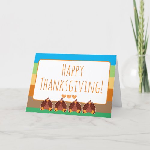Cute Colorful Happy Thanksgiving Turkey And Hearts Holiday Card