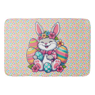 Cute, & colorful Hawaiian/tropical Easter bunny Bath Mat