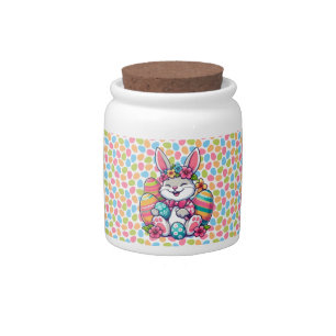 Cute, & colorful Hawaiian/tropical Easter bunny Candy Jar