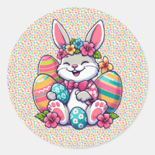 Cute, & colorful Hawaiian/tropical Easter bunny Classic Round Sticker