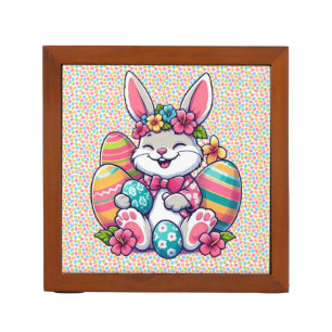 Cute, & colorful Hawaiian/tropical Easter bunny Desk Organizer