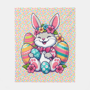 Cute,  & colorful Hawaiian/tropical Easter bunny Fleece Blanket