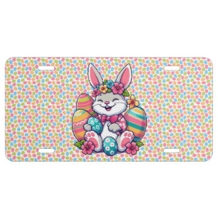Cute,  & colorful Hawaiian/tropical Easter bunny License Plate