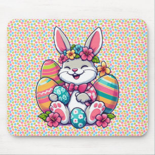 Cute, & colorful Hawaiian/tropical Easter bunny Mouse Pad