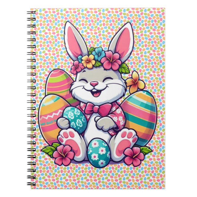 Cute,  & colorful Hawaiian/tropical Easter bunny Notebook (Front)