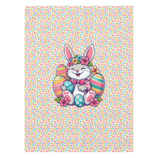Cute,  & colorful Hawaiian/tropical Easter bunny Tablecloth (Front)