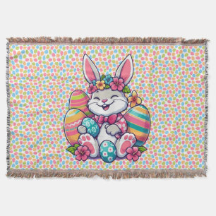 Cute,  & colorful Hawaiian/tropical Easter bunny Throw Blanket