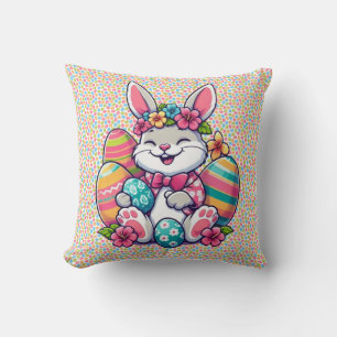 Cute,  & colorful Hawaiian/tropical Easter bunny Throw Pillow