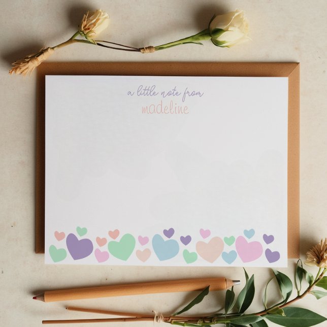 Cute Colorful Heart Girly Script Stationary Note Card (Creator Uploaded)