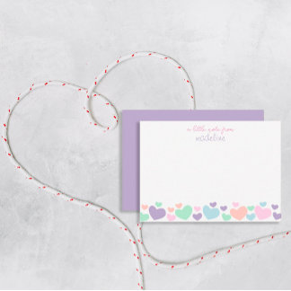 Cute Colorful Heart Girly Script Stationary Note Card