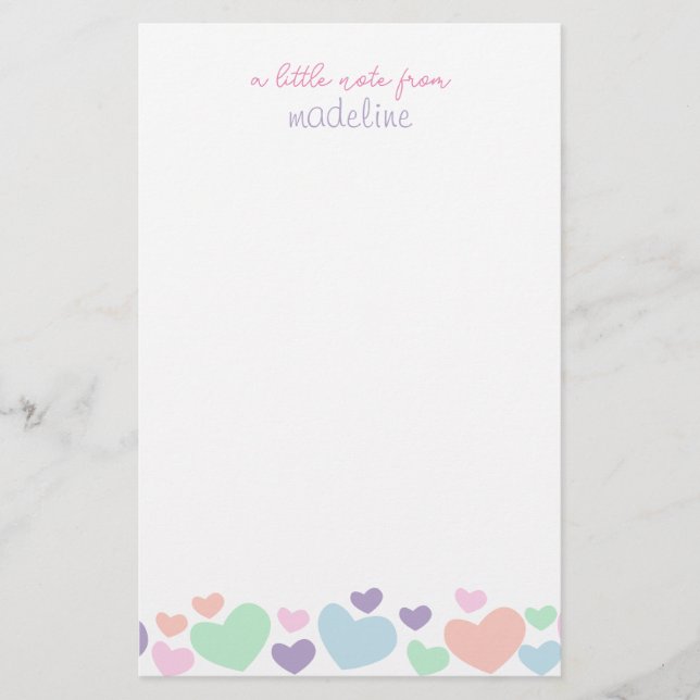 Cute Colorful Heart Girly Script Stationery (Front)