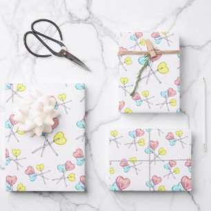 cute colorful heart lollipops wrapping paper sheets