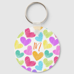 Cute Colorful Heart Pastel Valentine Love Monogram Keychain
