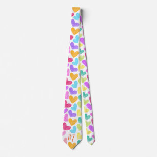 Cute Colorful Heart Pastel Valentine Love Monogram Neck Tie