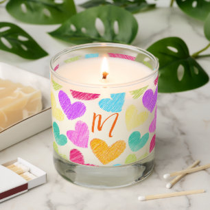 Cute Colorful Heart Pastel Valentine Love Monogram Scented Candle