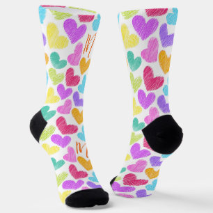 Cute Colorful Heart Pastel Valentine Love Monogram Socks