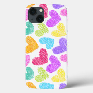 Cute Colorful Heart Pastel Valentine Love Pattern iPhone 13 Case