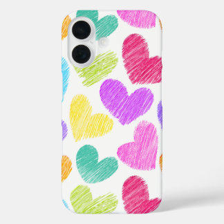 Cute Colorful Heart Pastel Valentine Love Pattern iPhone 16 Case