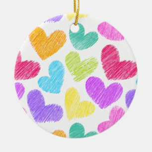 Cute Colorful Heart Pastel Valentine Love Pattern Ceramic Ornament