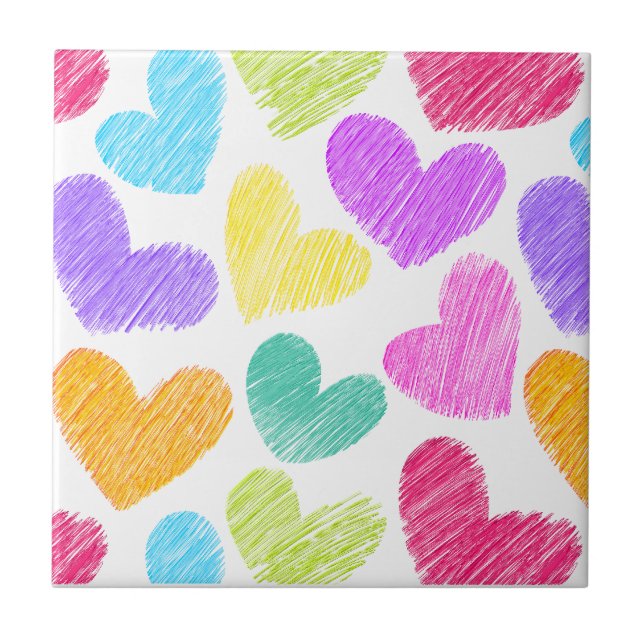 Cute Colorful Heart Pastel Valentine Love Pattern  Ceramic Tile (Front)