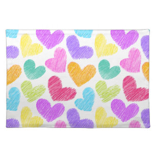 Cute Colorful Heart Pastel Valentine Love Pattern Cloth Placemat