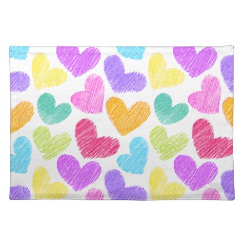 Cute Colorful Heart Pastel Valentine Love Pattern  Cloth Placemat