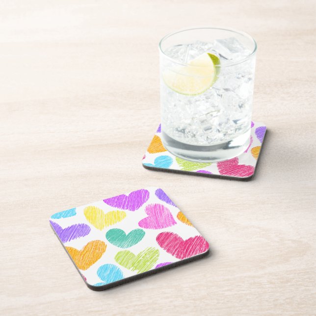 Cute Colorful Heart Pastel Valentine Love Pattern  Coaster (Right Side)