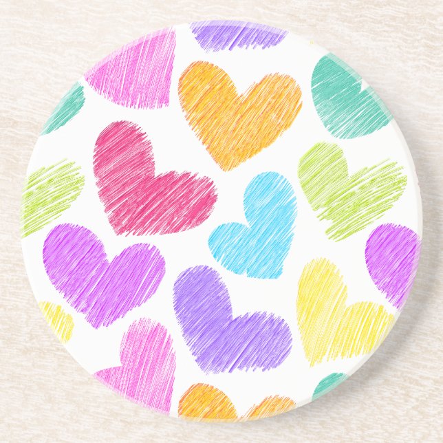 Cute Colorful Heart Pastel Valentine Love Pattern  Coaster (Front)