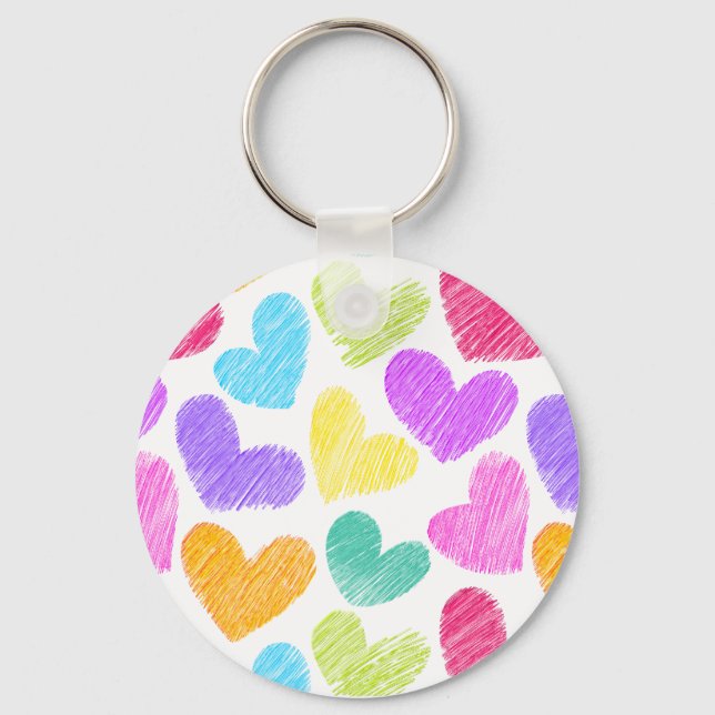 Cute Colorful Heart Pastel Valentine Love Pattern  Keychain (Front)