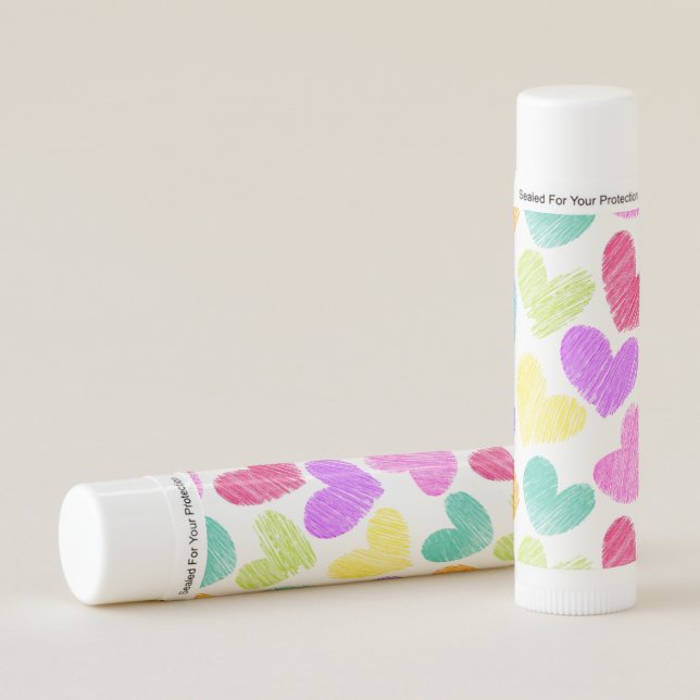 Cute Colorful Heart Pastel Valentine Love Pattern  Lip Balm (Front)