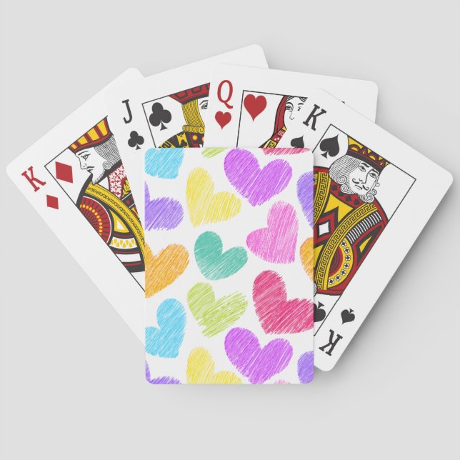 Cute Colorful Heart Pastel Valentine Love Pattern  Poker Cards (Back)