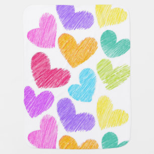 Cute Colorful Heart Pastel Valentine Love Pattern Stroller Blanket