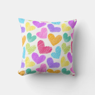 Cute Colorful Heart Pastel Valentine Love Pattern Throw Pillow