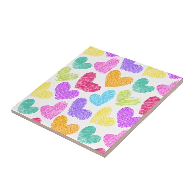 Cute Colorful Heart Pastel Valentine Love Pattern  Tile (Side)