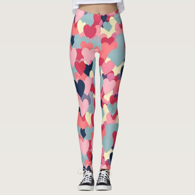 Cute Colorful Heart Pattern Leggings (Front)