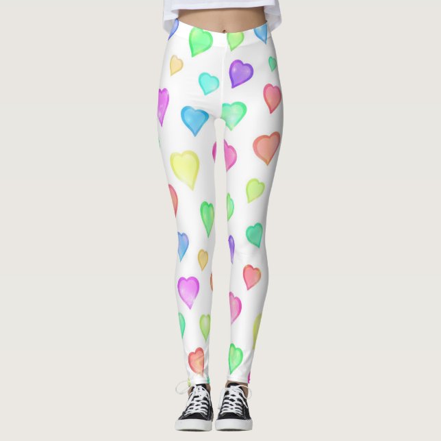 Cute Colorful Heart Pattern Leggings (Front)