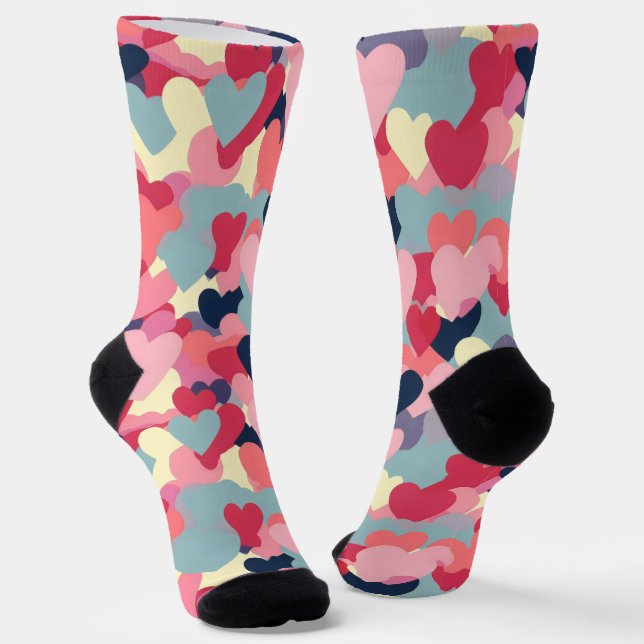 Cute Colorful Heart Pattern Socks (Angled)
