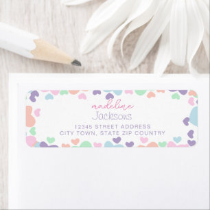 Cute Colorful Heart Purple Girly Script Address Label