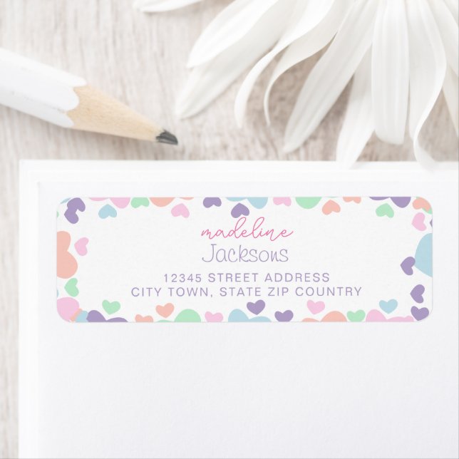 Cute Colorful Heart Purple Girly Script Address Label (Insitu)