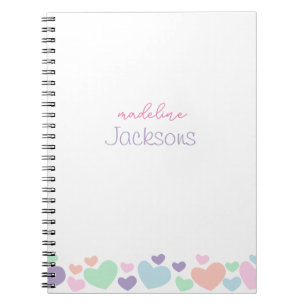 Cute Colorful Heart Purple Girly Script Notebook