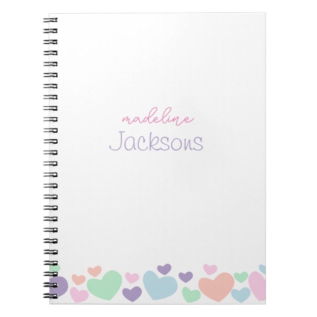Cute Colorful Heart Purple Girly Script Notebook (Front)