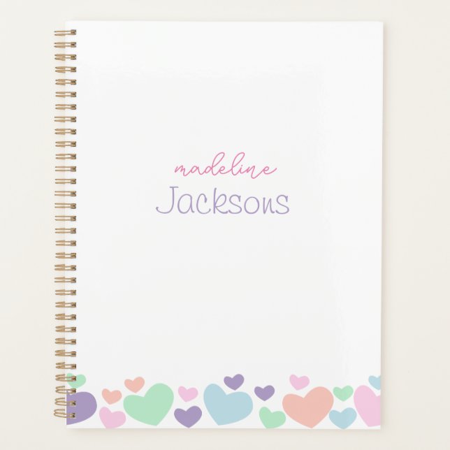 Cute Colorful Heart Purple Girly Script Planner (Front)