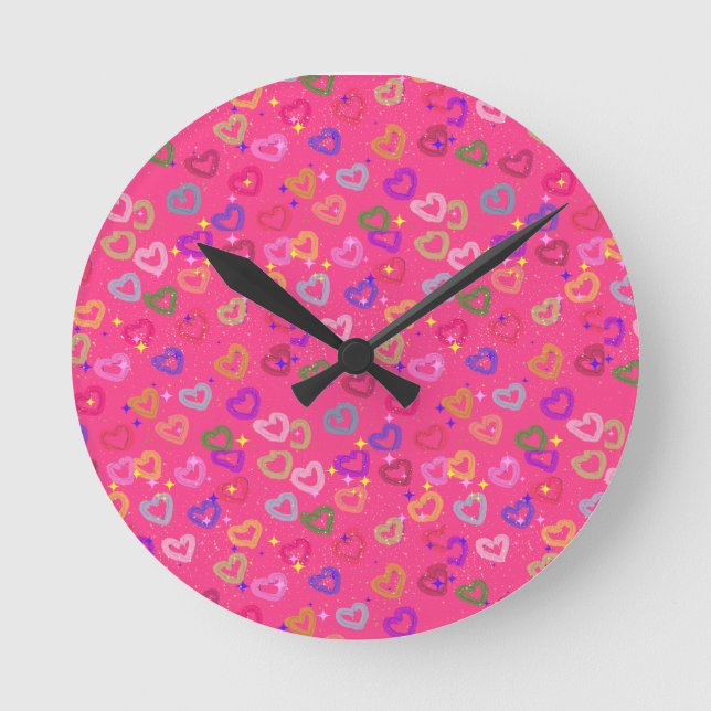 Cute Colorful Heart  Round Clock (Front)