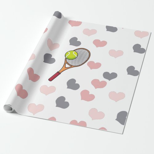 Cute Colorful Hearts and Brown Tennis Racket Cool Wrapping Paper